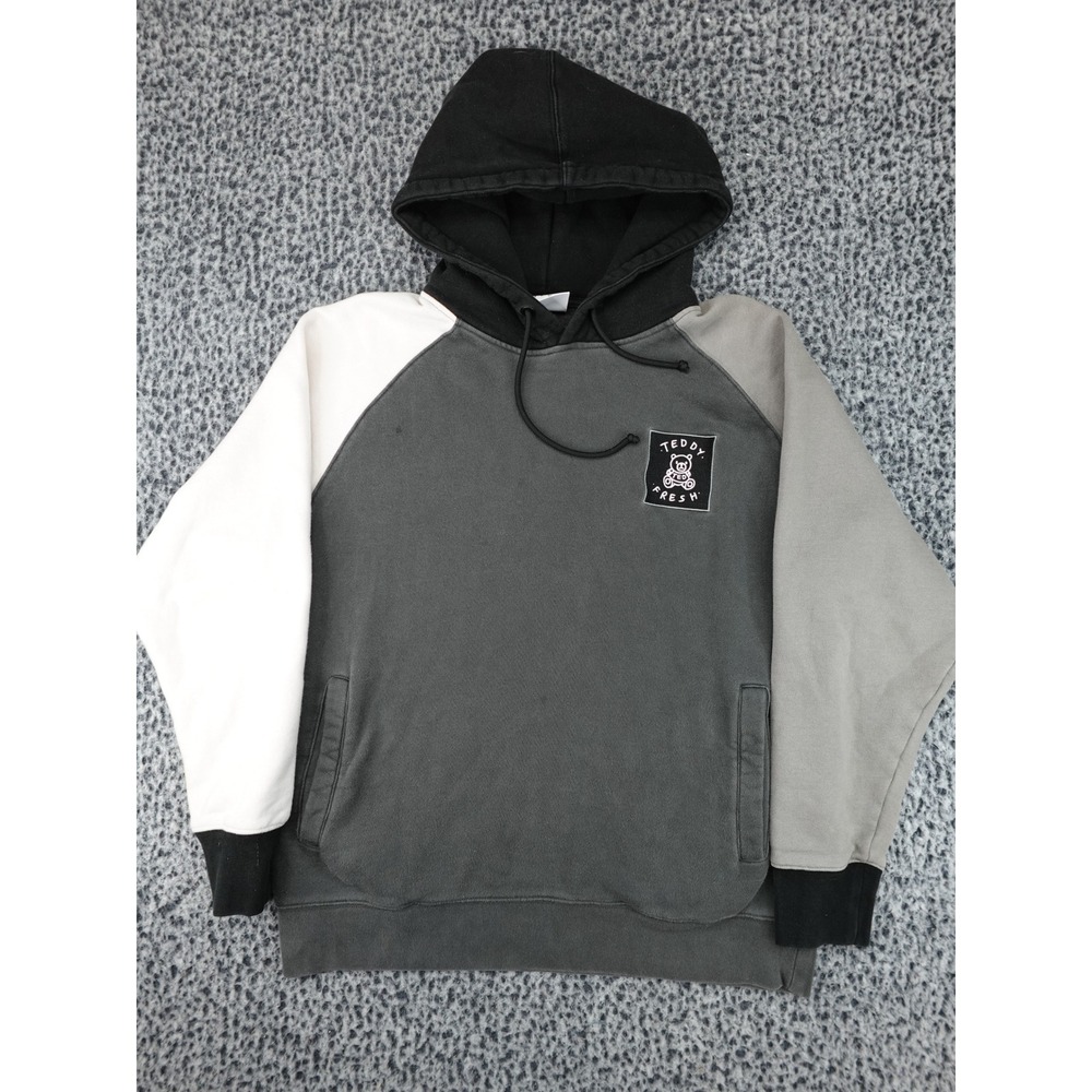 Teddy Fresh Hoodie Mens XL Grey White Black Color Block‎ Raglan Pullover